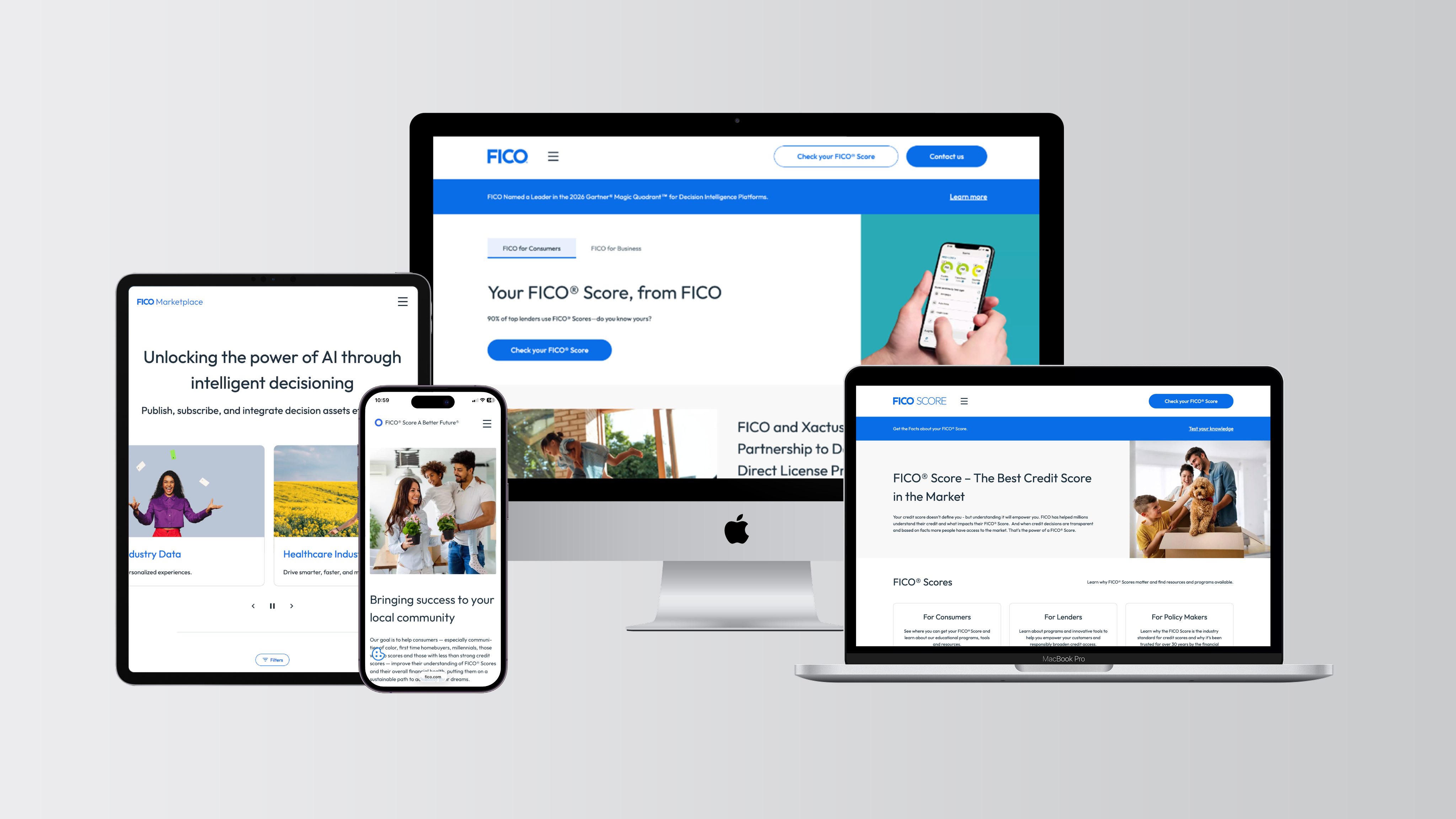 Computer Screens with FICO websites displayed