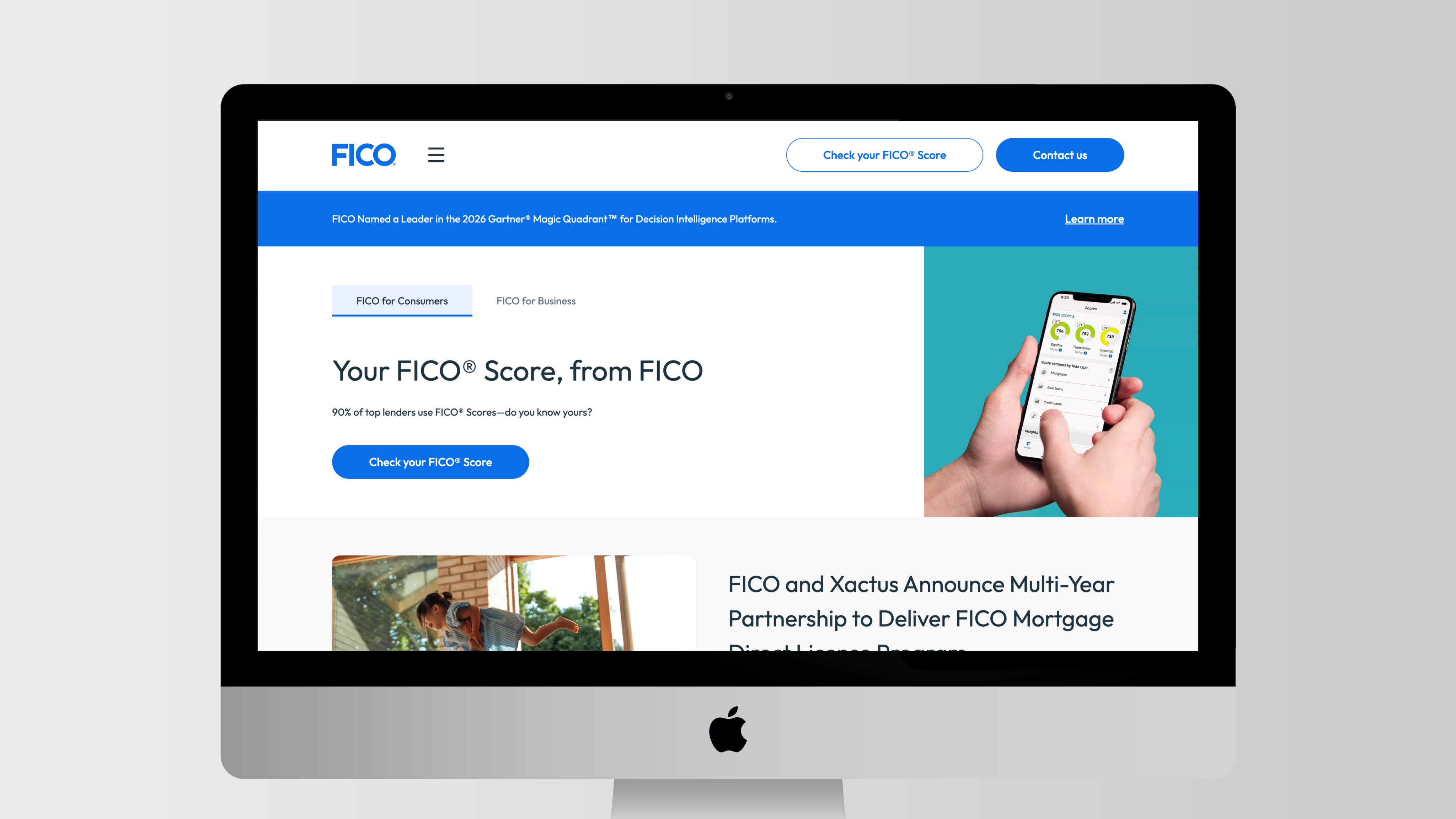 Computer screen with FICO website displayed