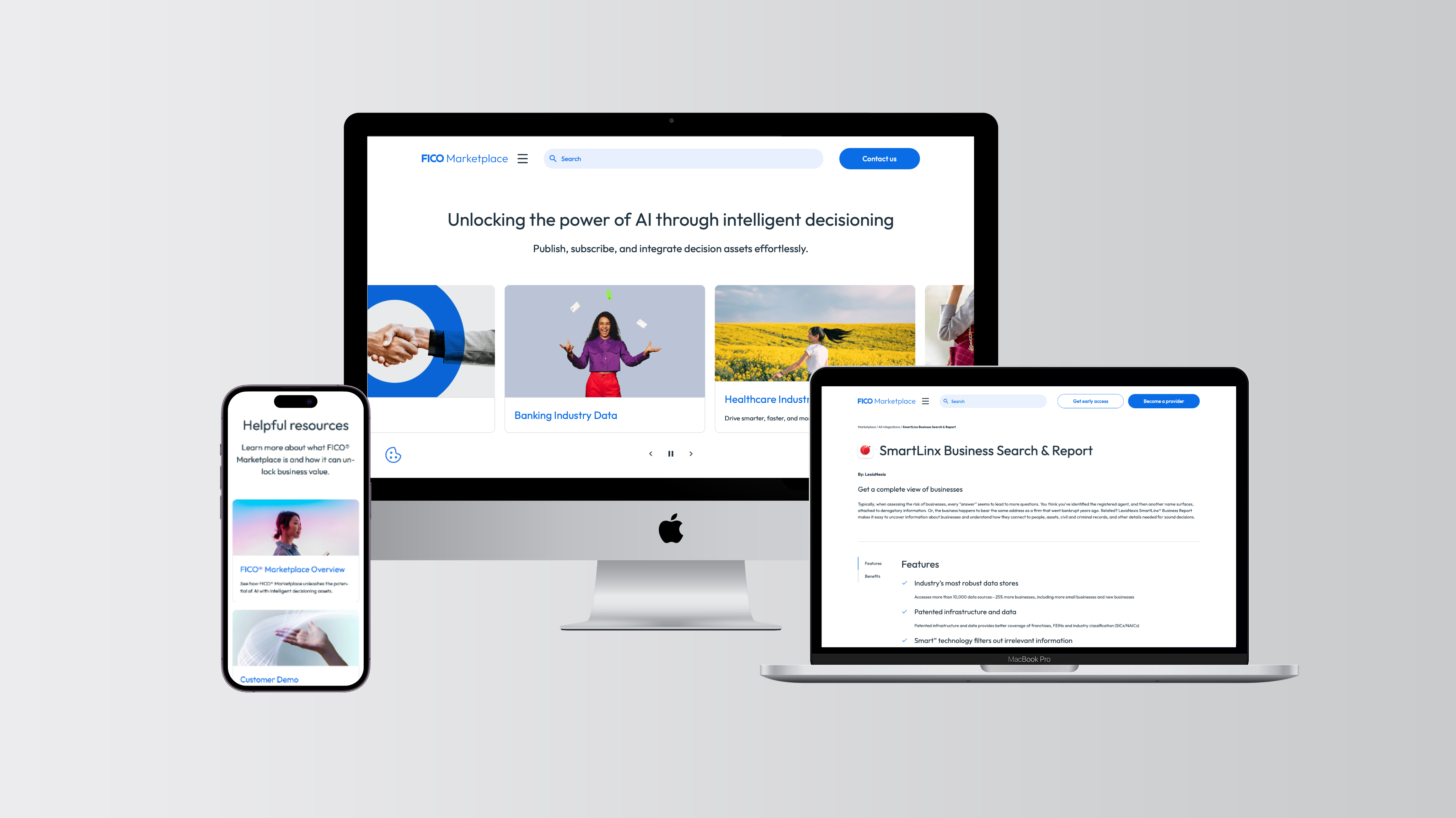 Computer screens with FICO Marketplace displayed